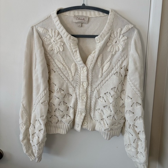 Cleobella Sweaters - Cleobella Cream Floral Knit Button-Up Cardigan